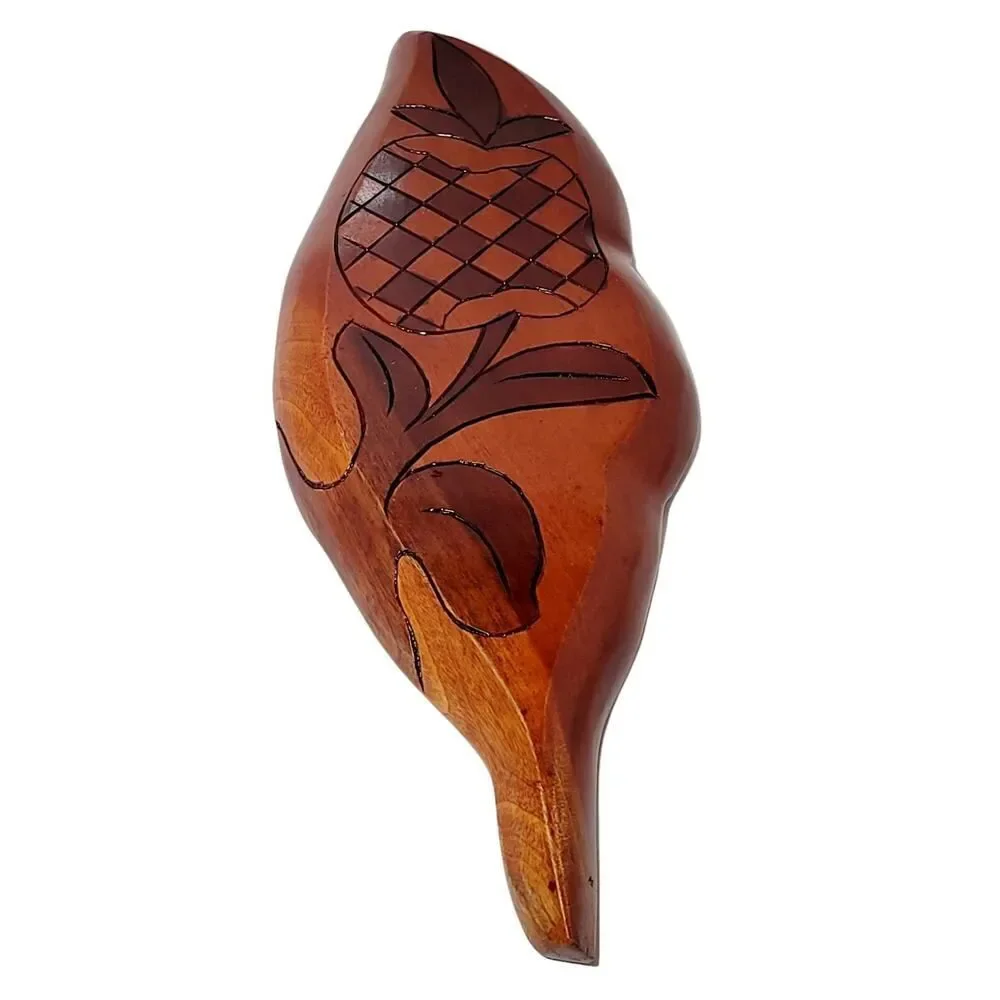 VINTAGE HAITI HAND CARVED WOOD TRAY FISH APPLE‎ TROPICAL LEAF 2 SIDED CARVING